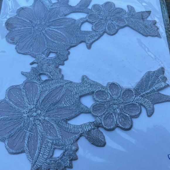 Embroidery Patches Iron One Applique Floral Gray Patches Set of 2 - Picture 4 of 9